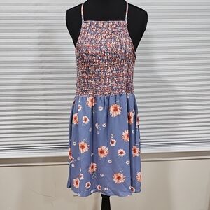 Three Hearts Blue Floral Mini Dress
